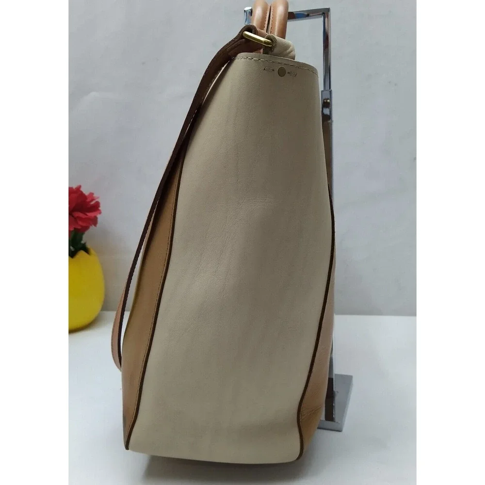 Madewell Colorblock Brown Ivory Leather Double Handles Satchel Shoulder Bag